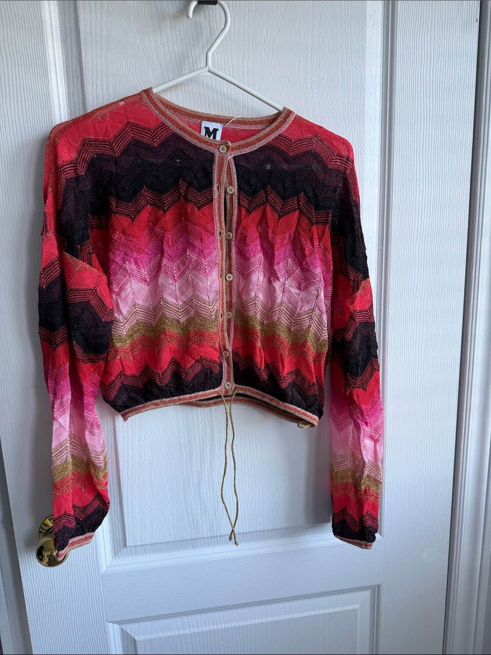 Missoni Striped Knit Cardigan in Red, Pink, Brown